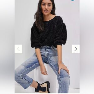 ANTHROPOLOGIE Maeve Pamela Tinsel Shimmer Sweater Black Medium NWT